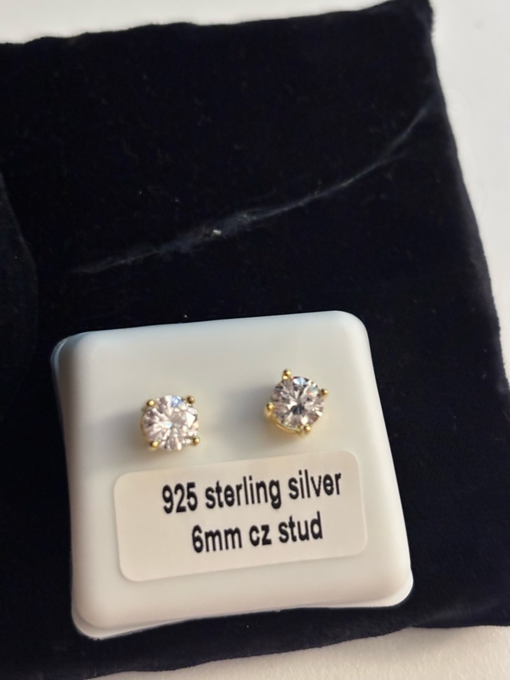 Sterling Silver 6mm Moissanite Stud Earrings with Gold Prongs